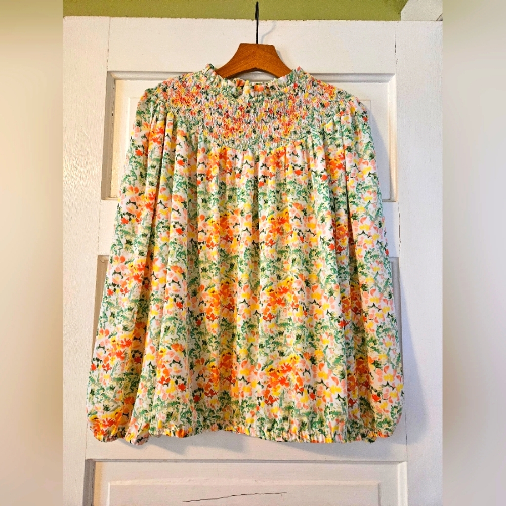Loft smocked neck bubble hem/ sleeve top Large